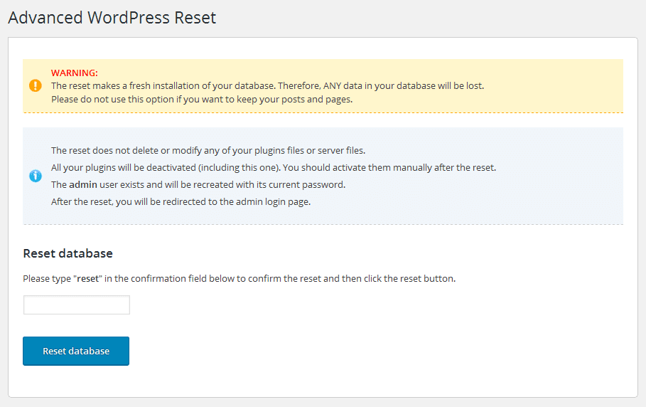 The advanced WordPress reset plugin